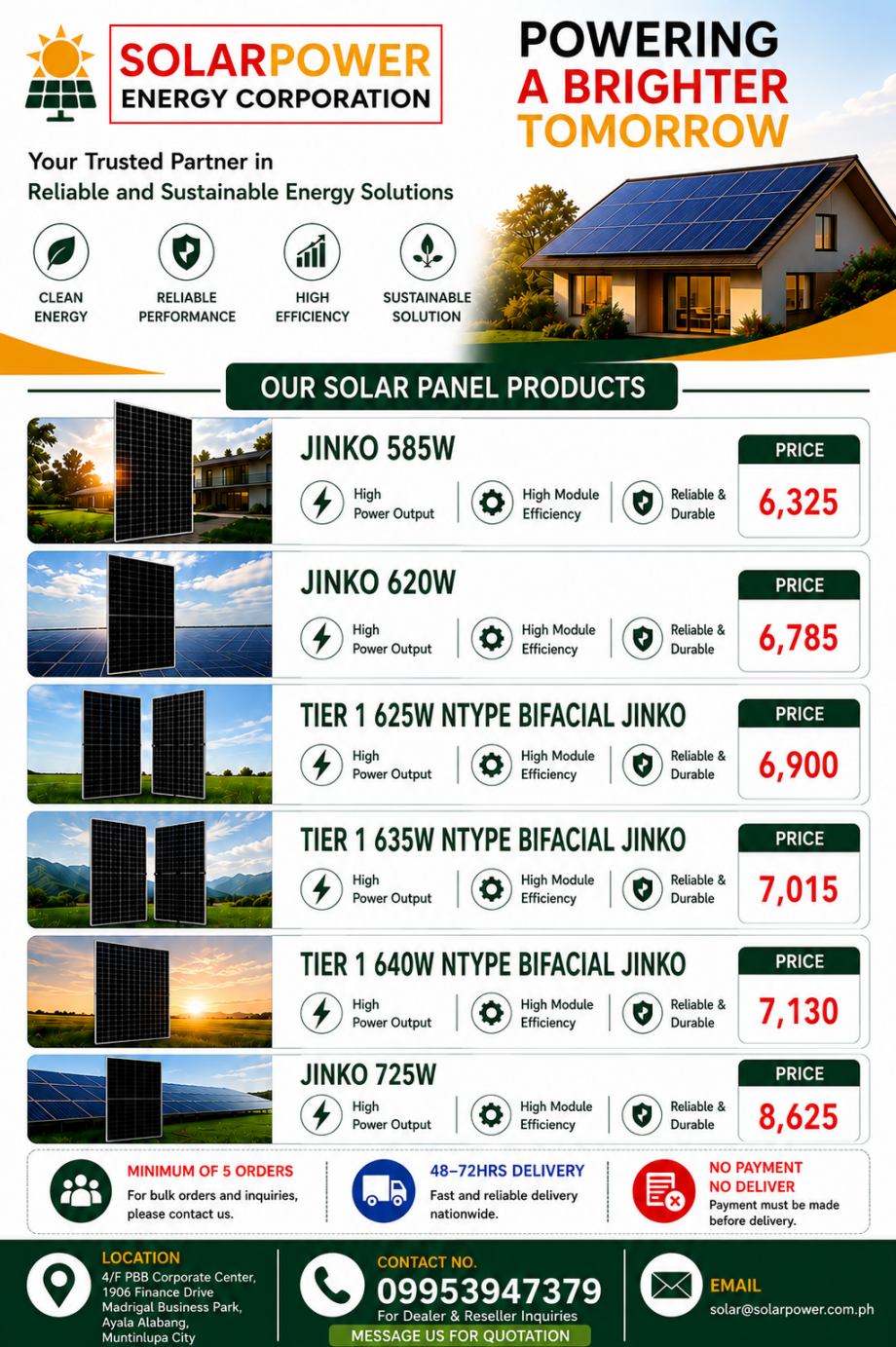 Jinko Solar Panel - Tier 1 (625W-725W)
